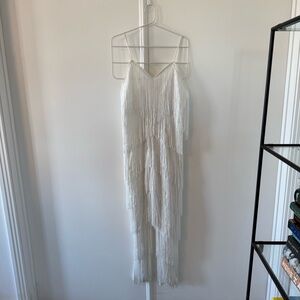 PrettyLittleThing White Fringe Maxi Dress